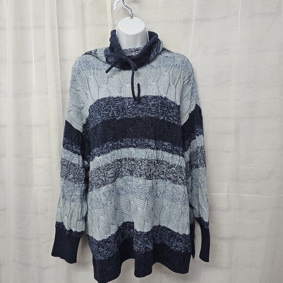 Chaps Sweater Mock Neck Blue Stripes Cableknit Preppy Casual Grunge 2X - Picture 7 of 7
